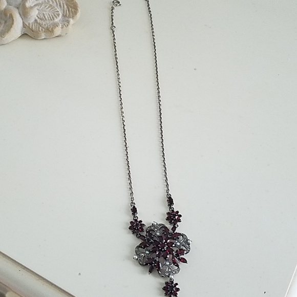 Sterling Silver 925 Garnet and Pearl Necklace - Picture 3 of 5